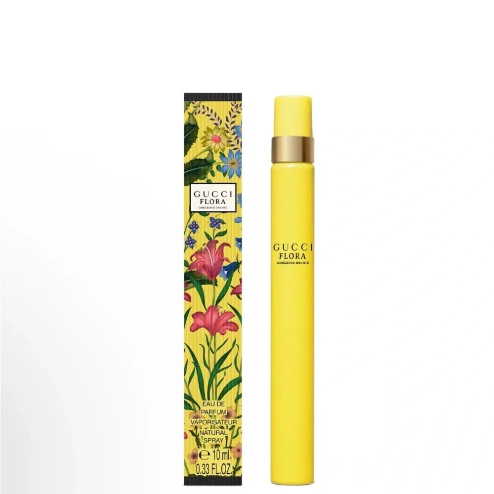 NIB 10 ml Gucci Flora Gorgeous Gardenia Travel Spray - Yellow with Floral Box